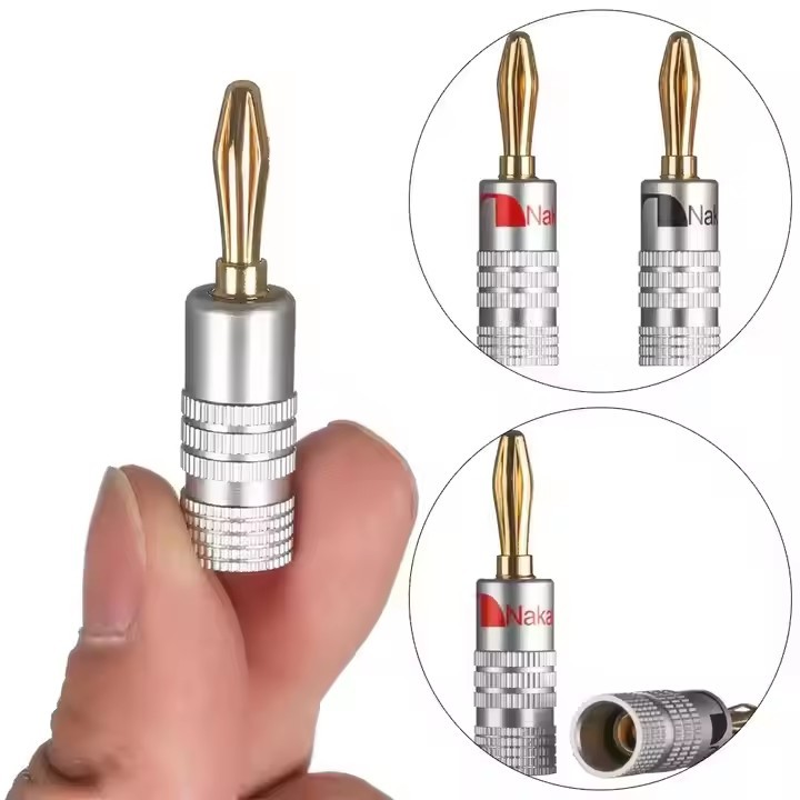 Gold Plated Speaker Banana Plugs, Open Screw Type, for Speaker Wire, Home Theater, Wall Plates - Premium Connectivity for Superior Audio Performance,2 Piece