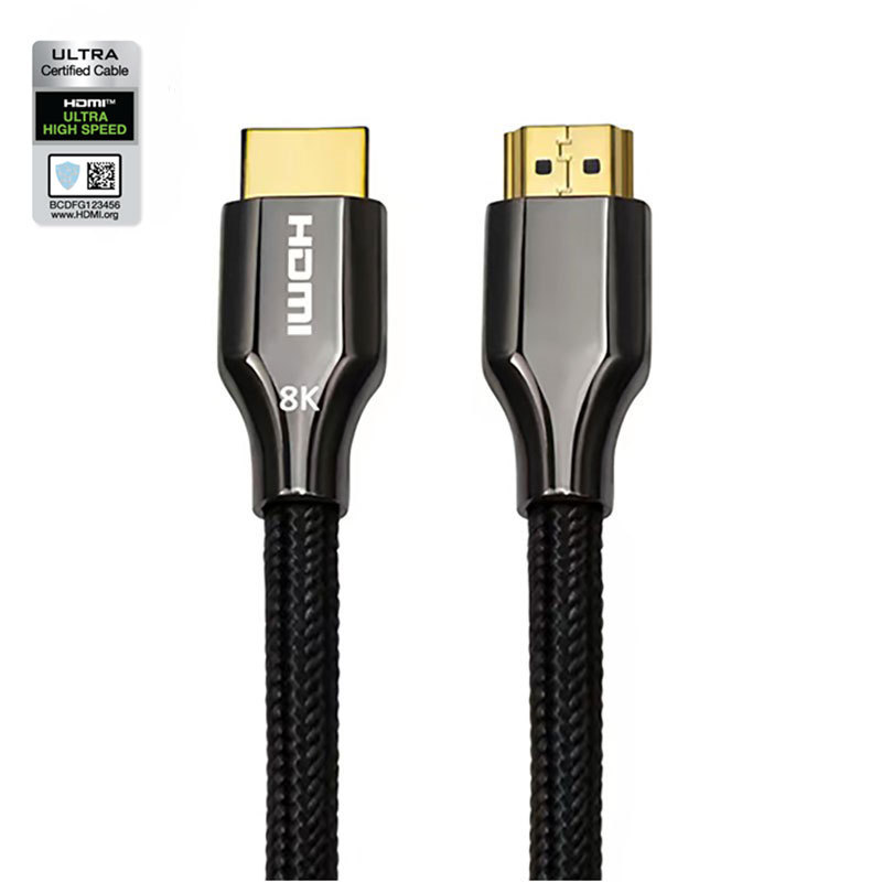 Certified HDMI 2.1 Cable with Zinc Alloy Connector & Nylon Sleeve - Ultra HD 8K@60Hz, 4K@120Hz, 48Gbps Bandwidth for Home Theater, Gaming, and Professional AV Systems