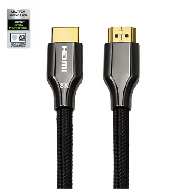 Certified HDMI 2.1 Cable with Zinc Alloy Connector & Nylon Sleeve - Ultra HD 8K@60Hz, 4K@120Hz, 48Gbps Bandwidth for Home Theater, Gaming, and Professional AV Systems