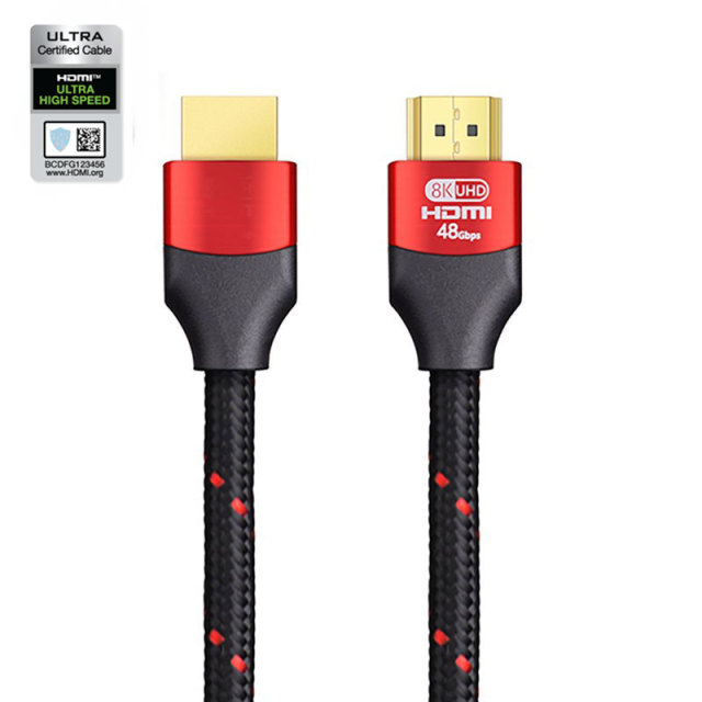 Certified HDMI 2.1 Cable with Zinc Alloy Connector & Cotton Mesh - Ultra HD 8K@60Hz, 4K@120Hz, 48Gbps Bandwidth for Home Theater, Gaming, and Professional AV Systems