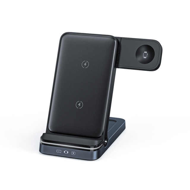 15W Foldable Dual-Coil 3-in-1 Wireless Charger – Universal Fast Wireless Charging Stand for Phone, Watch & Earbuds