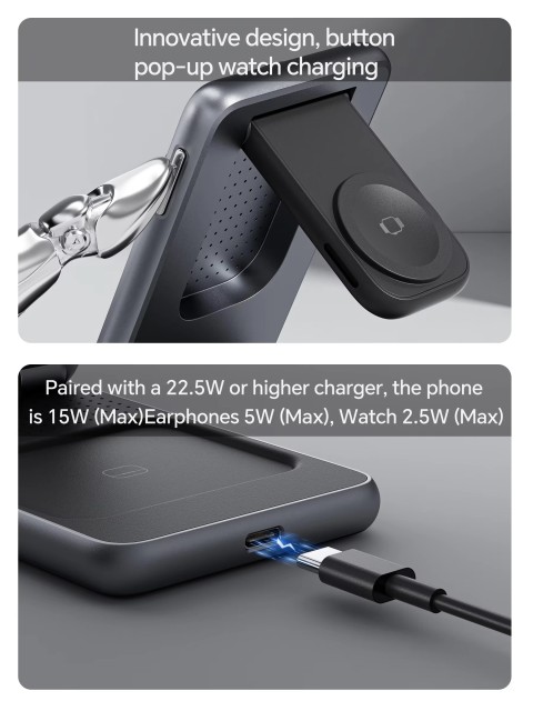 Qi2 Certified 15W Foldable Magnetic 3-in-1 Wireless Charger – Compact Charging Dock for iPhone, Apple Watch & AirPods