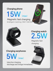 Qi2 Certified 15W Foldable Magnetic 3-in-1 Wireless Charger – Compact Charging Dock for iPhone, Apple Watch & AirPods