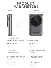 Qi2 Certified 15W Foldable Magnetic 3-in-1 Wireless Charger – Compact Charging Dock for iPhone, Apple Watch & AirPods