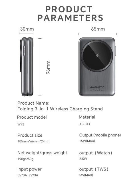 Qi2 Certified 15W Foldable Magnetic 3-in-1 Wireless Charger – Compact Charging Dock for iPhone, Apple Watch & AirPods