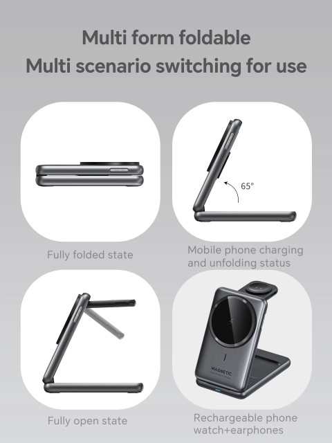 Qi2 Certified 15W Foldable Magnetic 3-in-1 Wireless Charger – Compact Charging Dock for iPhone, Apple Watch & AirPods