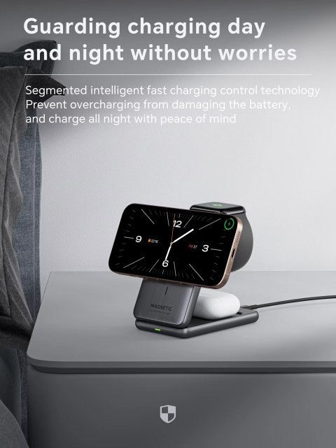 Qi2 Certified 15W Foldable Magnetic 3-in-1 Wireless Charger – Compact Charging Dock for iPhone, Apple Watch & AirPods