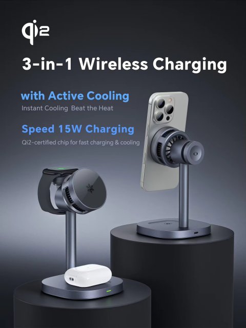 New arrival-Qi2 Certified 15W Magnetic 3-in-1 Wireless Charger with TEC Cooling – Fast MagSafe Charging for iPhone, Apple Watch & AirPods
