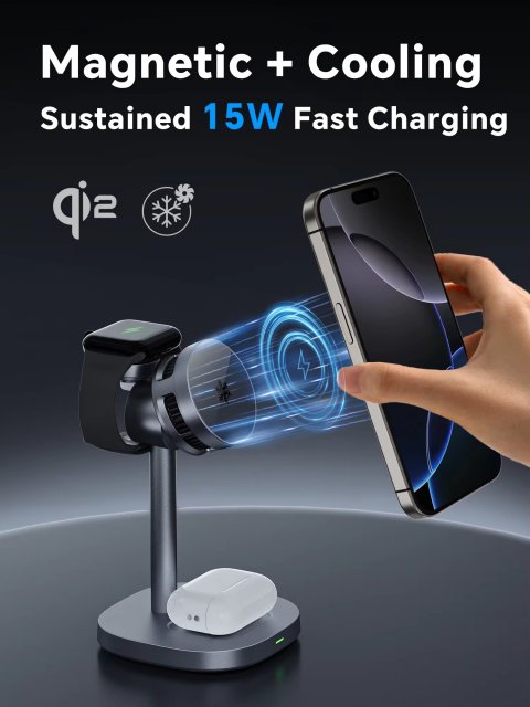 New arrival-Qi2 Certified 15W Magnetic 3-in-1 Wireless Charger with TEC Cooling – Fast MagSafe Charging for iPhone, Apple Watch & AirPods