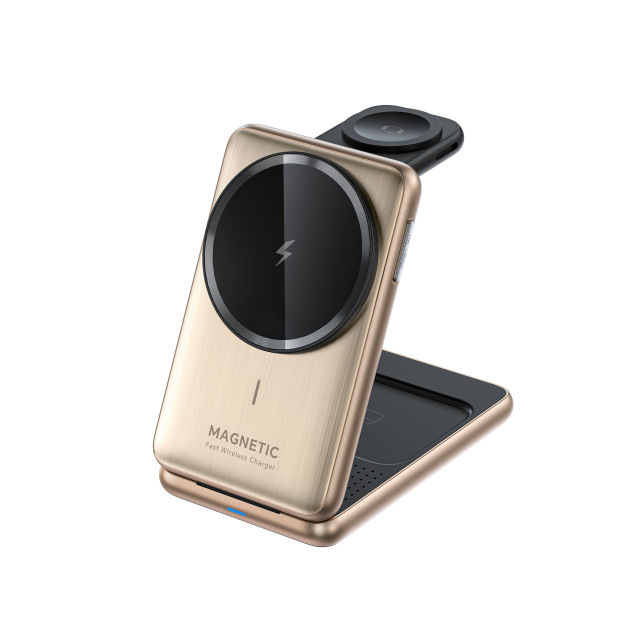 Qi2 Certified 15W Foldable Magnetic 3-in-1 Wireless Charger – Compact Charging Dock for iPhone, Apple Watch & AirPods