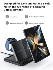15W Foldable Extra-Large Dual-Coil 3-in-1 Wireless Charger – Detachable Galaxy Watch Pad, Compatible with Samsung Galaxy Z Fold, S Series & More