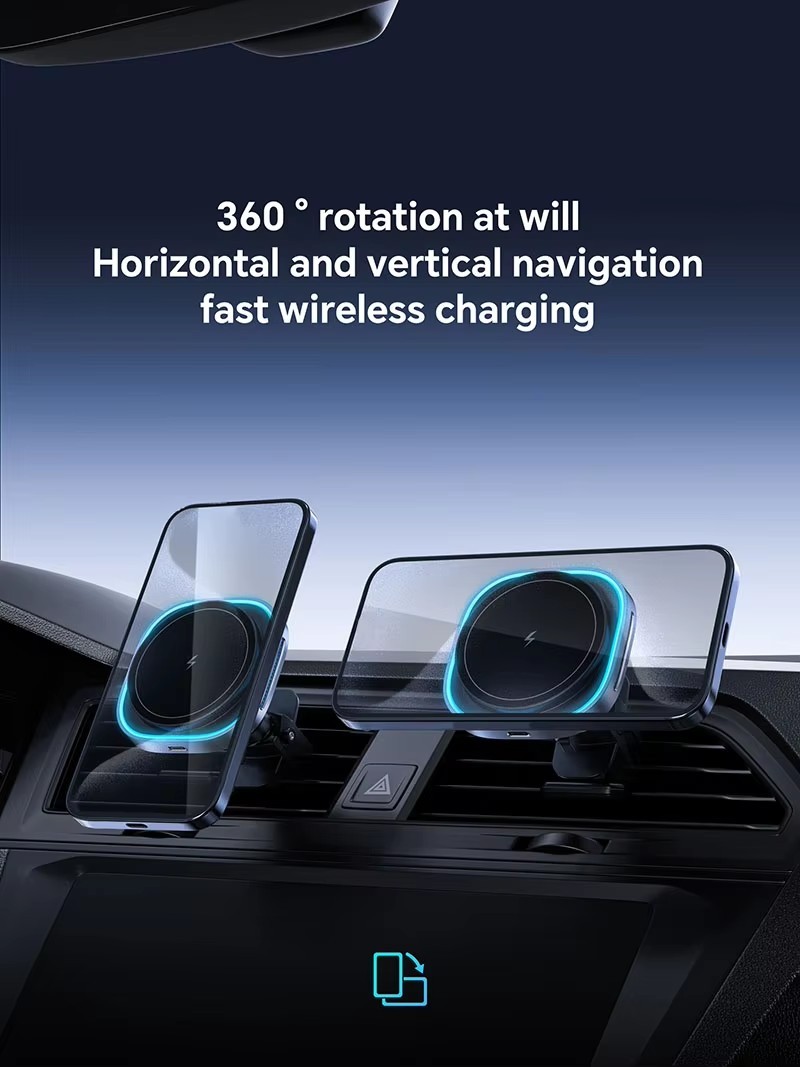 Qi2 Certified 15W Magnetic Car Wireless Charger – 360° Rotatable Fast Charging with Overheat Protection for iPhone & Android"