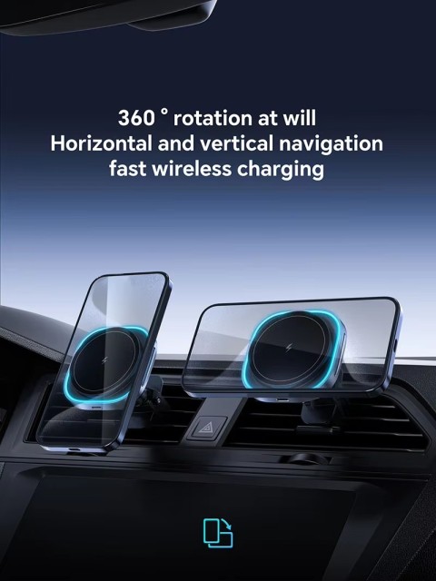 Qi2 Certified 15W Magnetic Car Wireless Charger – 360° Rotatable Fast Charging with Overheat Protection for iPhone & Android"