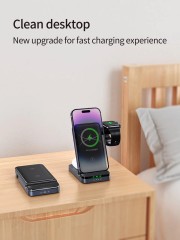 15W Foldable Dual-Coil 3-in-1 Wireless Charger – Universal Fast Wireless Charging Stand for Phone, Watch & Earbuds