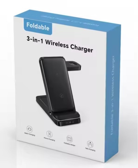 15W Foldable Dual-Coil 3-in-1 Wireless Charger – Universal Fast Wireless Charging Stand for Phone, Watch & Earbuds