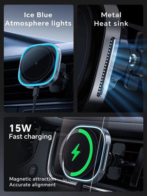 Qi2 Certified 15W Magnetic Car Wireless Charger – 360° Rotatable Fast Charging with Overheat Protection for iPhone & Android"