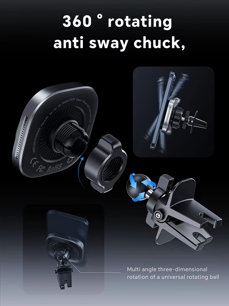 Qi2 Certified 15W Magnetic Car Wireless Charger – 360° Rotatable Fast Charging with Overheat Protection for iPhone & Android"