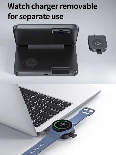 15W Foldable Extra-Large Dual-Coil 3-in-1 Wireless Charger – Detachable Galaxy Watch Pad, Compatible with Samsung Galaxy Z Fold, S Series & More