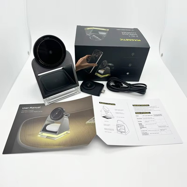 15W Magnetic 3-in-1 Wireless Charger with Night Light – Fast Charging Dock for iPhone, Android, Watch & airpods