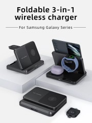 15W Foldable Extra-Large Dual-Coil 3-in-1 Wireless Charger – Detachable Galaxy Watch Pad, Compatible with Samsung Galaxy Z Fold, S Series & More