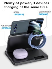 15W Foldable Extra-Large Dual-Coil 3-in-1 Wireless Charger – Detachable Galaxy Watch Pad, Compatible with Samsung Galaxy Z Fold, S Series & More