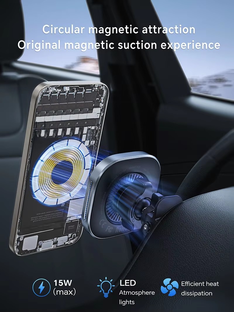 Qi2 Certified 15W Magnetic Car Wireless Charger – 360° Rotatable Fast Charging with Overheat Protection for iPhone & Android"