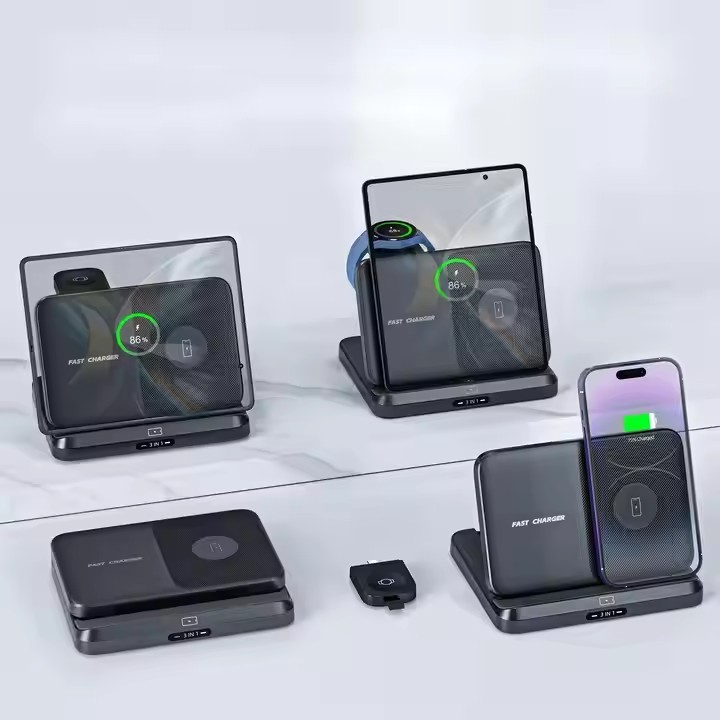 15W Foldable Extra-Large Dual-Coil 3-in-1 Wireless Charger – Detachable Galaxy Watch Pad, Compatible with Samsung Galaxy Z Fold, S Series & More