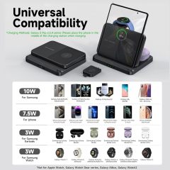 15W Foldable Extra-Large Dual-Coil 3-in-1 Wireless Charger – Detachable Galaxy Watch Pad, Compatible with Samsung Galaxy Z Fold, S Series & More