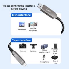 Fiber Optic USB 3.2 Gen2 Cable, Type-A to USB-C, 10Gbps High-Speed, Long-Distance Signal Transmission