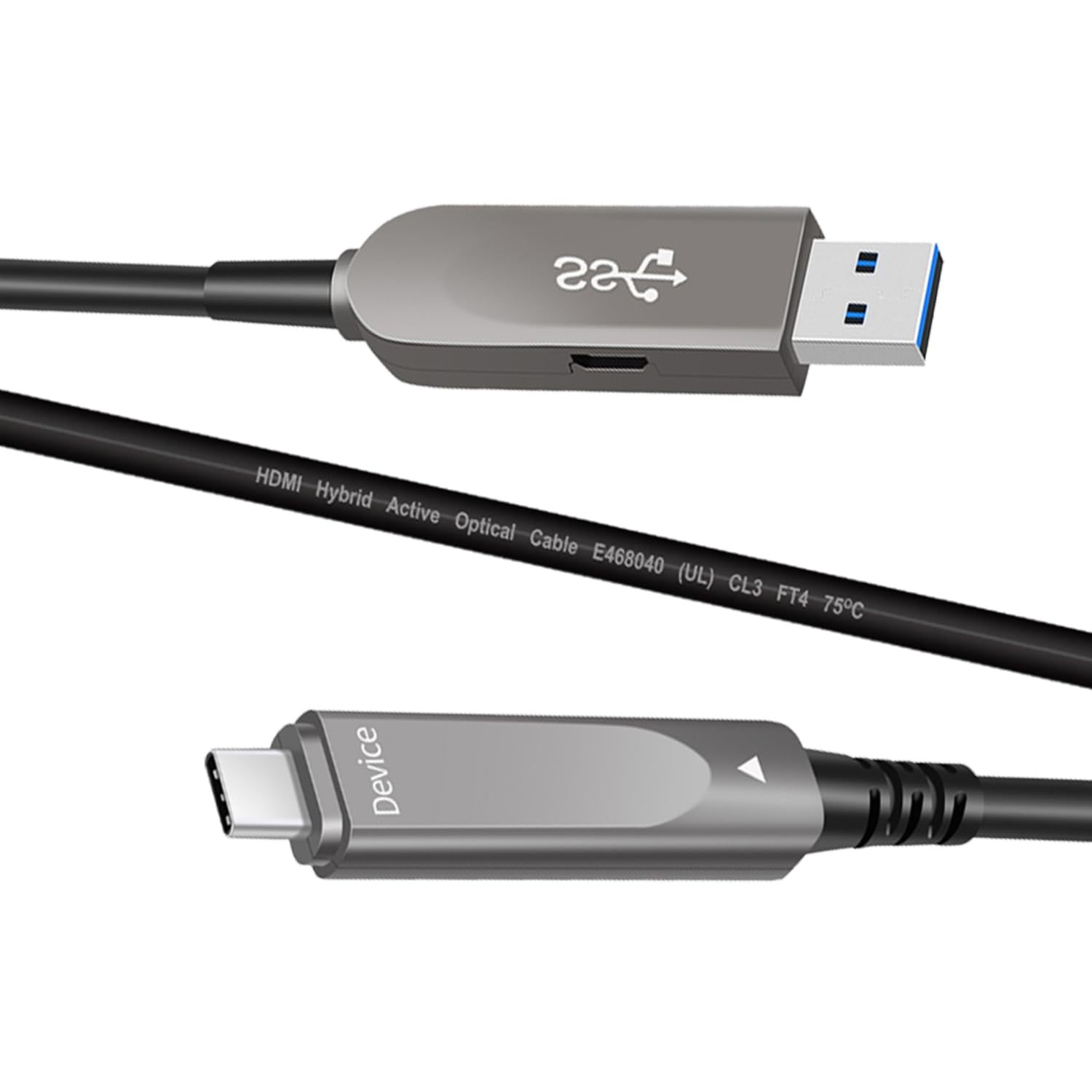 Fiber Optic USB 3.2 Gen2 Cable, Type-A to USB-C, 10Gbps High-Speed, Long-Distance Signal Transmission