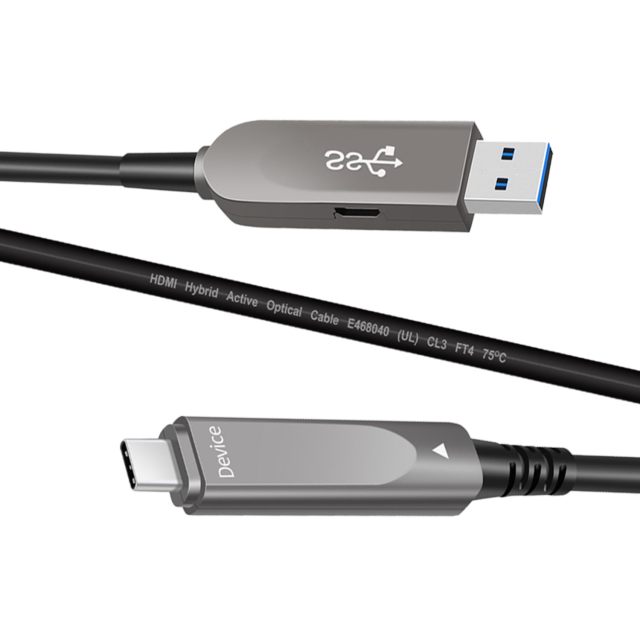 Fiber Optic USB 3.2 Gen2 Cable, Type-A to USB-C, 10Gbps High-Speed, Long-Distance Signal Transmission
