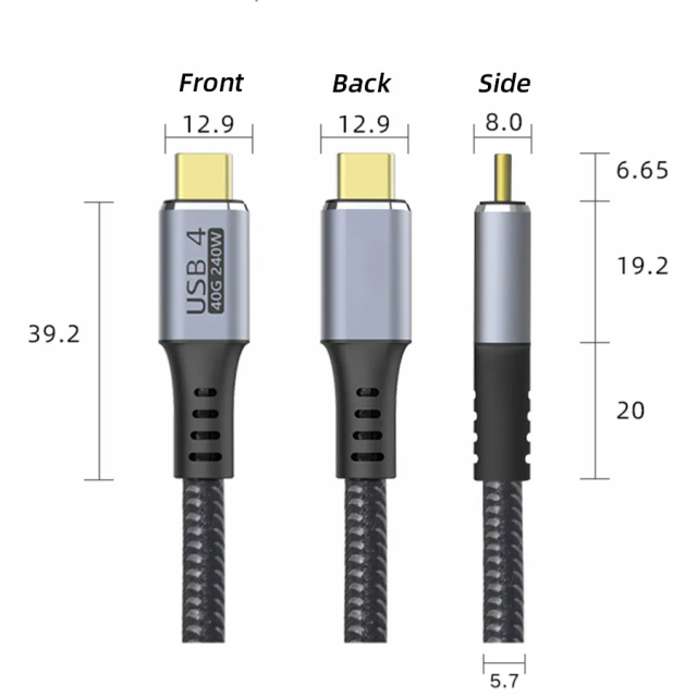 Entry Level USB4.0 Cable with Right Angle 90 Degree Connector – 40Gbps High-Speed Data Transfer, 240W Power Delivery, 8K @60Hz Video Output, Coaxial Cable, VL153 E-marker