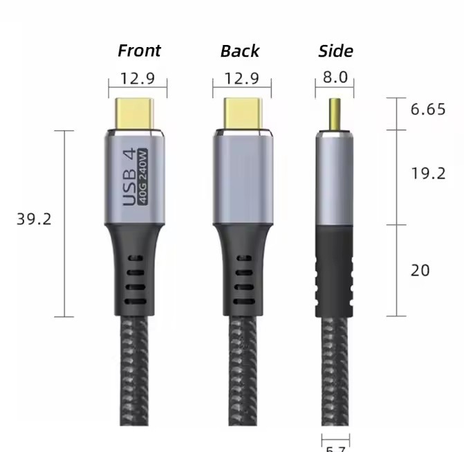 Entry Level USB4.0 Cable with Right Angle 90 Degree Connector – 40Gbps High-Speed Data Transfer, 240W Power Delivery, 8K @60Hz Video Output, Coaxial Cable, VL153 E-marker