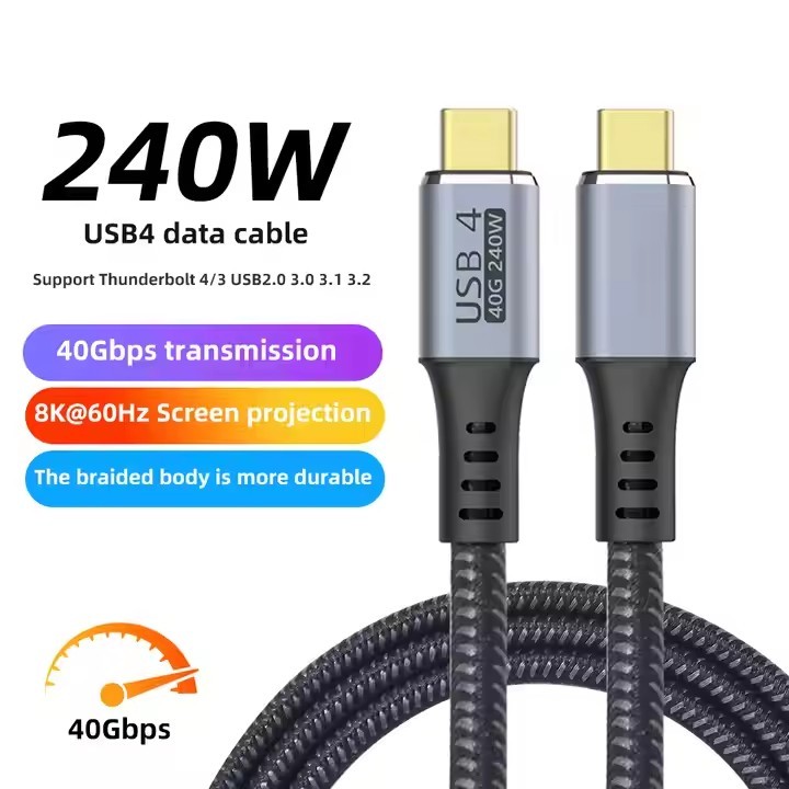 Entry Level USB4.0 Cable with Right Angle 90 Degree Connector – 40Gbps High-Speed Data Transfer, 240W Power Delivery, 8K @60Hz Video Output, Coaxial Cable, VL153 E-marker