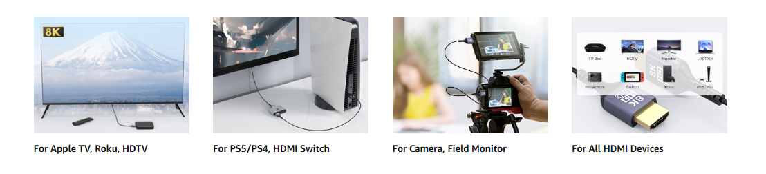 ultra slim HDMI 2.1 cable used in various AV setups and devices