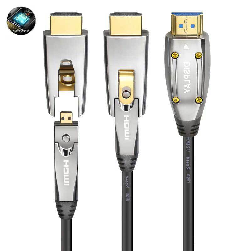 Premium Fiber Optic HDMI 2.1 Cable (AOC) .10m-100m Long-Distance Performance ,Detachable Connector (A to D ) for pipe installation ,,  8K@60Hz, 4K@120Hz