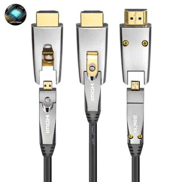 Premium Fiber Optic HDMI 2.1 Cable (AOC) .10m-100m Long-Distance Performance,Detachable Connector (D to D ) for pipe installation ,  8K@60Hz, 4K@120Hz