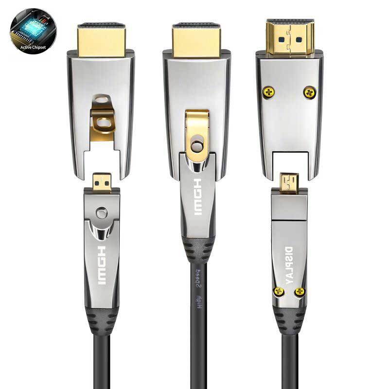 Premium Fiber Optic HDMI 2.0 Cable (AOC) .with Detachable Connector (D to D ) for pipe installation ,10m-100m Long-Distance Performance,  4K@60Hz