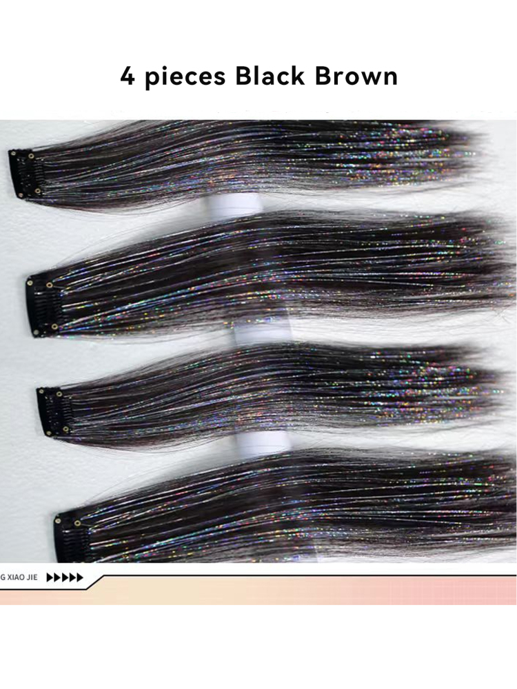 Hair Tinsel Colored Hair Extensions Clip In 60cm/23.5inch Party Festival Glitter Hair Accessories