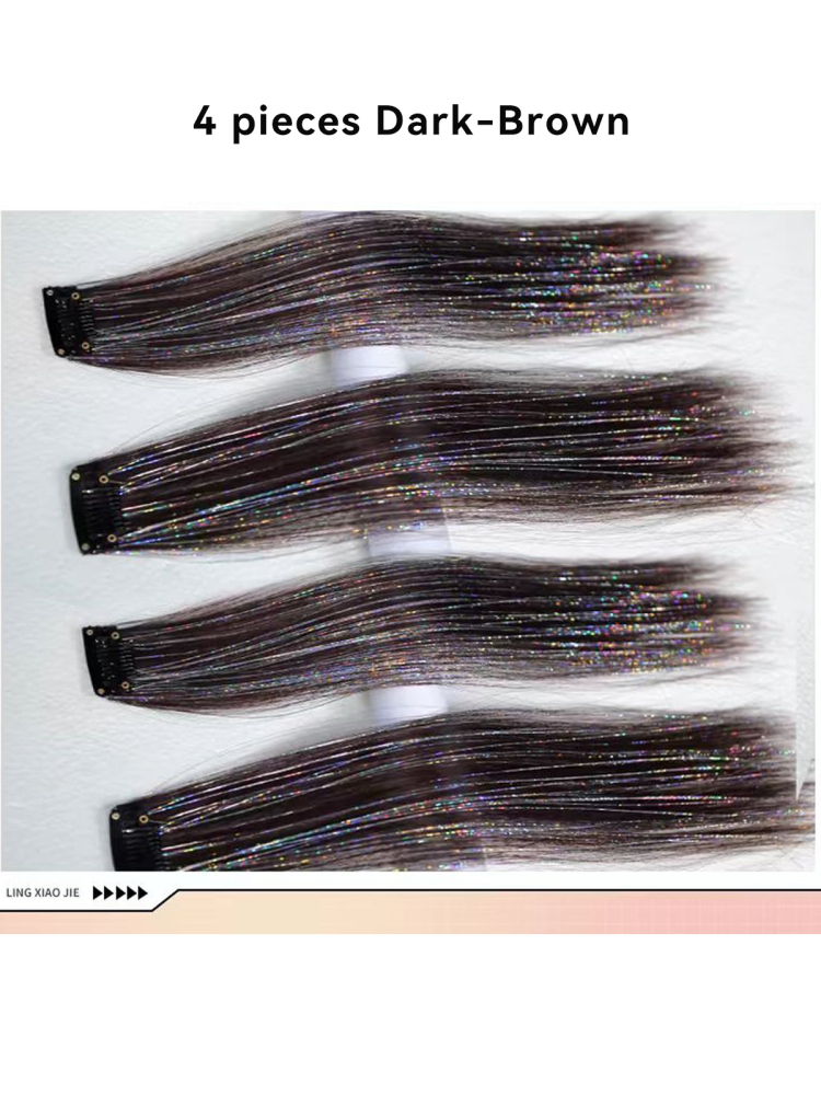 Hair Tinsel Colored Hair Extensions Clip In 60cm/23.5inch Party Festival Glitter Hair Accessories