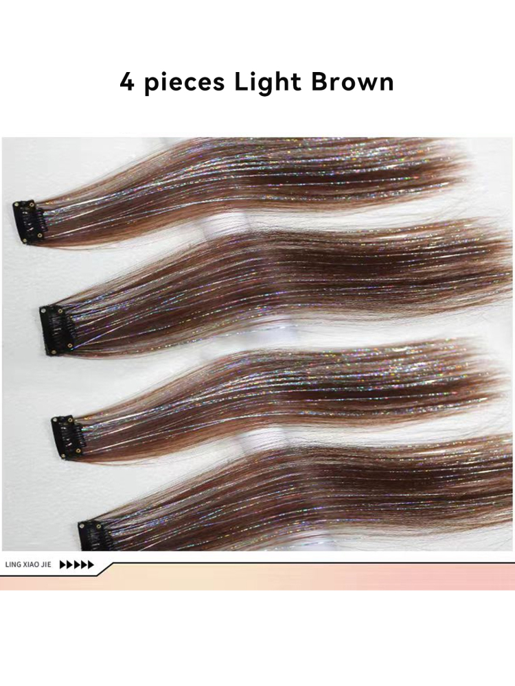 Hair Tinsel Colored Hair Extensions Clip In 60cm/23.5inch Party Festival Glitter Hair Accessories