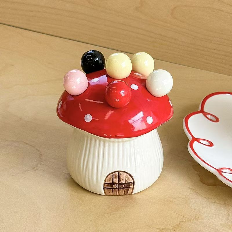 Stainless Steel Fruit Fork Set with Storage Jar – Cute Mushroom Design, Includes Dessert Forks, Picks & Child-Safe Skewers for Afternoon Tea or Snacks