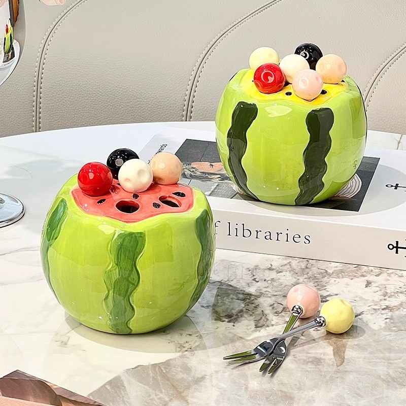 Cute Watermelon Dessert Fruit Fork Set with Storage Jar – 304 Stainless Steel Dessert Forks, Safe for Kids & Family