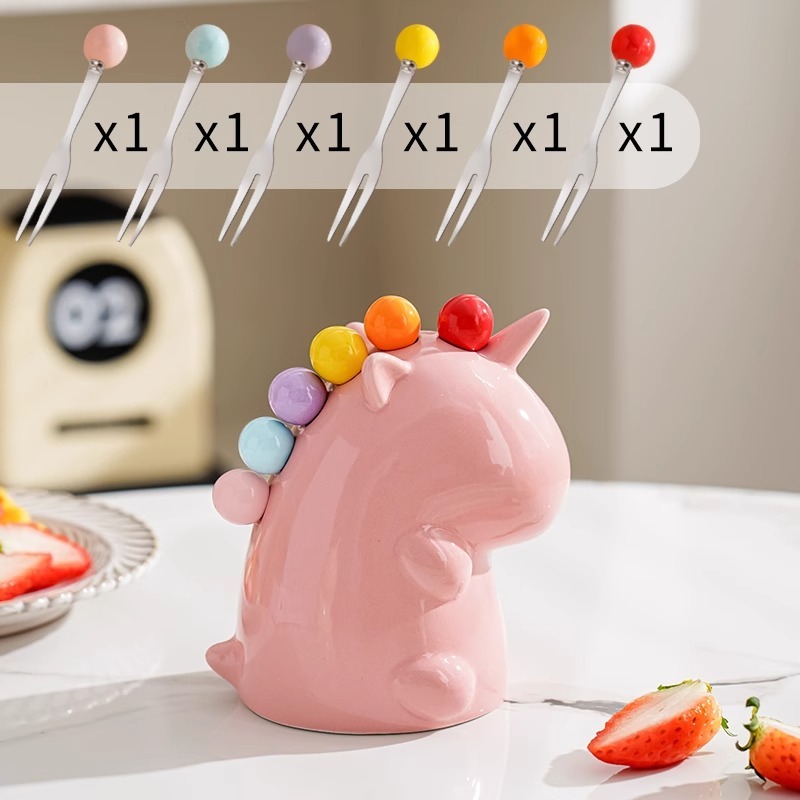 Cute Unicorn Design Fruit & Dessert Fork Set – 304 Stainless Steel Mini Forks with Storage Jar for Home Use