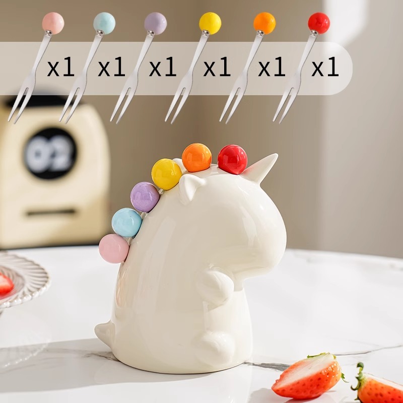 Cute Unicorn Design Fruit & Dessert Fork Set – 304 Stainless Steel Mini Forks with Storage Jar for Home Use