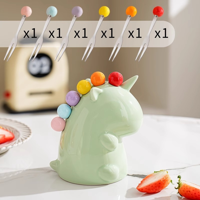 Cute Unicorn Design Fruit & Dessert Fork Set – 304 Stainless Steel Mini Forks with Storage Jar for Home Use