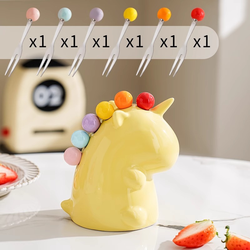 Cute Unicorn Design Fruit & Dessert Fork Set – 304 Stainless Steel Mini Forks with Storage Jar for Home Use