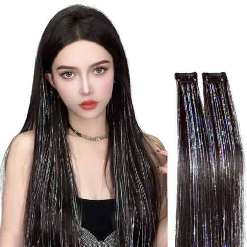 Hair Tinsel Colored Hair Extensions Clip In 60cm/23.5inch Party Festival Glitter Hair Accessories