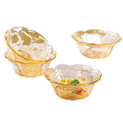Luxury-Inspired Amber Rose Bowls – 4-Pack High-Quality Serving Bowls for Everyday Elegance