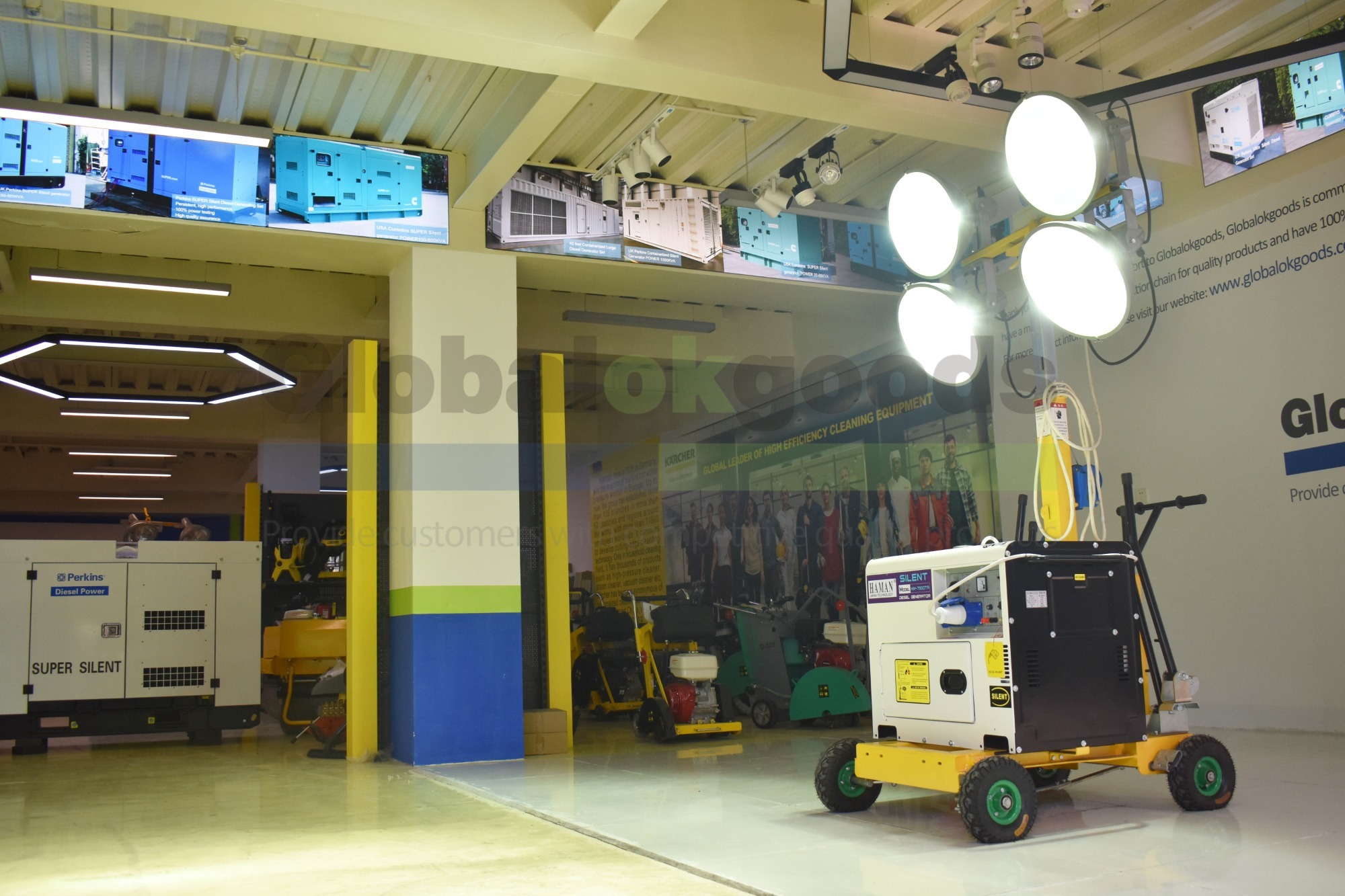 Mobile Portable Silent Diesel Light Tower, equipped with high-quality HAMAN POWER: 7.5KVA diesel silent generator